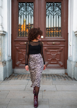 "QUEEN OF HEARTS" MIDI SLIP SKIRT - HEART PRINT